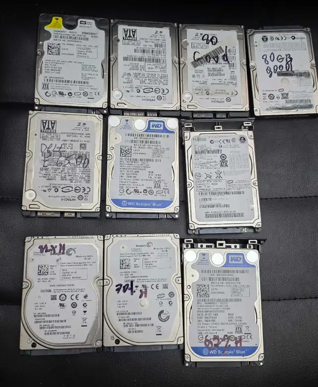 11  Laptops hard drives 2.5" /80GB/ 100% health in System Components in Hamilton - Image 2
