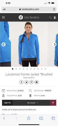 Lululemon blue Forme Jacket