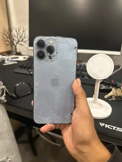 iPhone 13 Pro Max 128gb AirPods + Fast Charger (Back is Cracked), View more