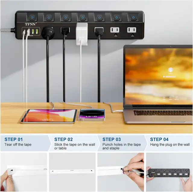 Extension Cord Power Strip with USB Ports 70W 4 USB Charging Sta in Cables & Connectors in Ottawa - Image 6