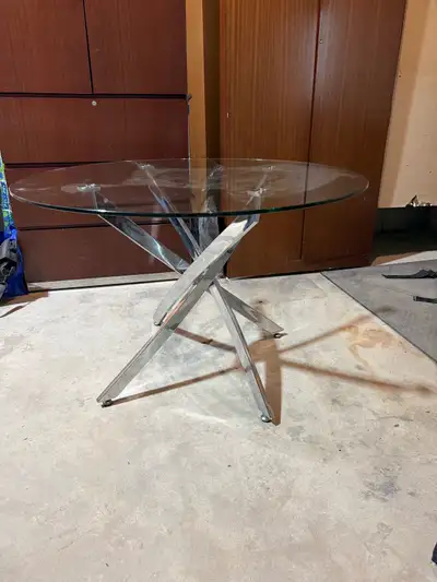 Modern Glass Dining Table with Chrome Base – Excellent Condition, View more