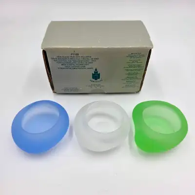 PartyLite Set Sea Glass Blue Green White Tealight Holders P7189, View more
