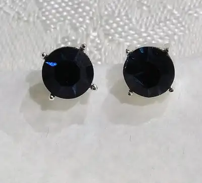 New, Crystal Stud Earrings with Dark Blue Stone, View more