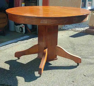 Antique Round Dining Table and Two Chairs, View more
