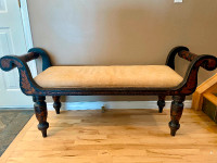Unique Asian inspired ornate black and gold bench