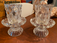 Pair Quilted Clear Crystal Candle Votive Decor Holders
