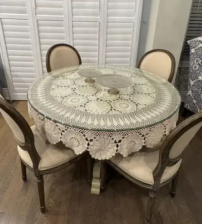 Solid Wood Round Dining Table with Glass Top – FREE 4 Chairs, View more