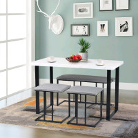 NEW-  White Marble Dining Table Set With Grey Bench & Chairs