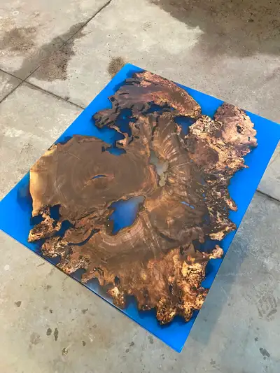 Beautiful black walnut and blue epoxy coffee table, View more