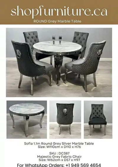 Round Marble Dining Table & Velvet Chairs, View more