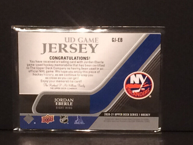2020 2021 Upper Deck Game Jersey Hockey Card Jordan Eberle GJ-EB in Arts & Collectibles in Ottawa - Image 2