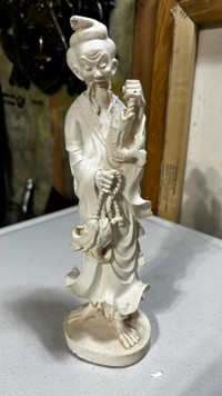 Vintage Asian Man Figurine Carved 10 inch Statues