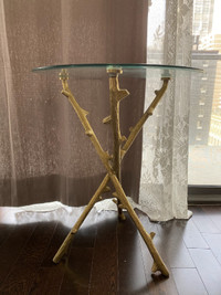 Crafted design versatile gold glass accent side table end table