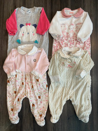 4 baby girl footed sleepers 3-9 months - $20