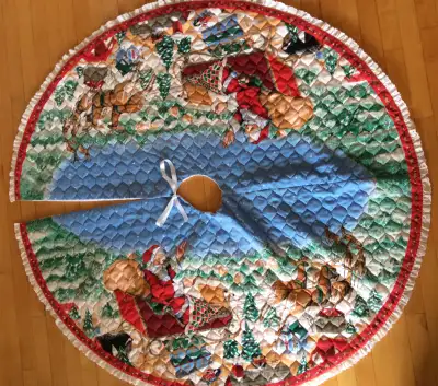 Quilted Jolly Santa Christmas Tree Skirt, View more