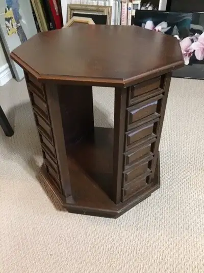 Antique Vintage Wood Octagon End Table Open Cabinet, View more