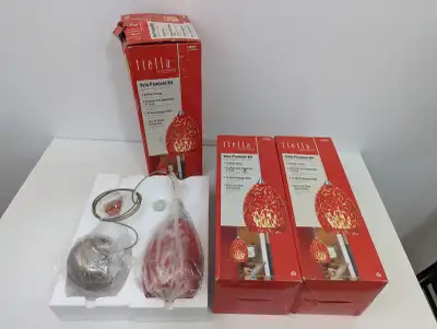 3 Tiella Vela Pendant Lights - Red/Amber Glass (New / Open, View more