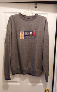 MENS LARGE GOLF THEMED GREY SWEATSHIRT