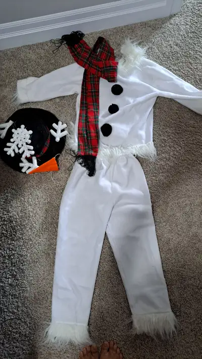 Snowman kids Costume with cap, shawl, nose, pants, top, View more