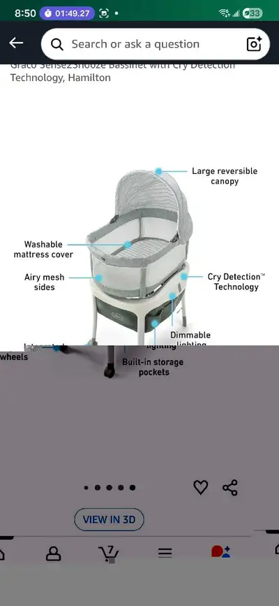 Graco Sense2Snooze Bassinet with Cry Detection Technology, View more