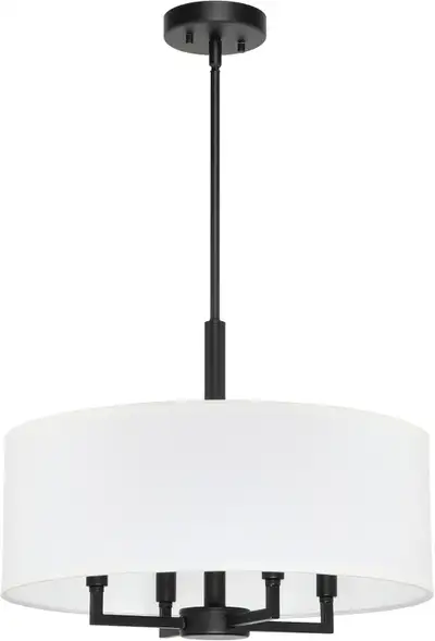 Farmhouse 4-Light Drum Chandelier with White Fabric Shade - Blac, View more