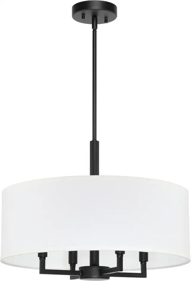 Farmhouse 4-Light Drum Chandelier with White Fabric Shade - Blac in Indoor Lighting & Fans in Mississauga / Peel Region - Image 2