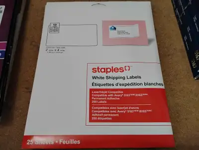 Étiquettes d'expédition 2"x4" Staples White Shipping Labels, View more