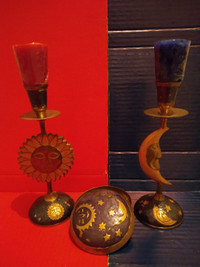 Sun and Moon celestial brass candle stick holders.