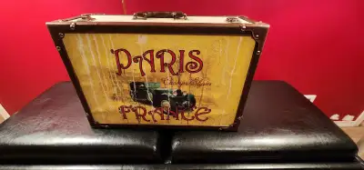 Decorative Antique Looking Paris Suitcase 21in x 8in x 15in Tall, View more