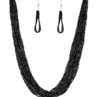 New! Black Beaded Neckless And Earring Set