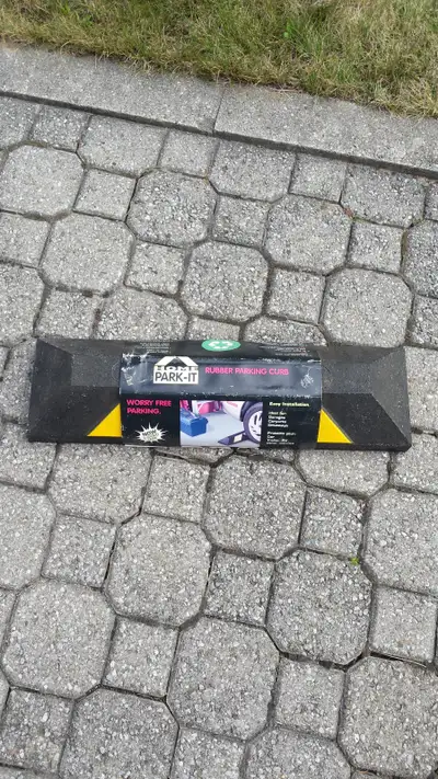 Rubber parking curb is ideal for garages, carports and driveway. The curb is 22' long and can be ins...