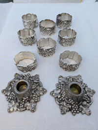 SILVER COLOURED NAPKIN RINGS with 2 CANDLE STICK HOLDERS