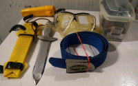Diver accessories belt ,knife, mask, snorkels wallet