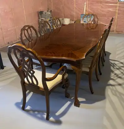 Traditional elegant wood dining table and chairs, View more