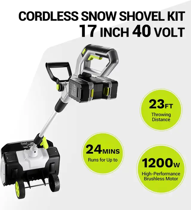 Electric Snow Shovel with LED Light, 40V Cordless Blower, 17-Inc in Snowblowers in Mississauga / Peel Region - Image 3