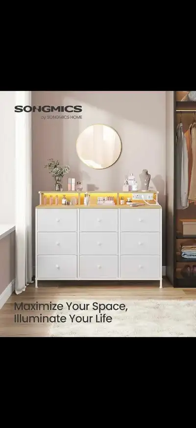 Dresser, Storage Organizer， 9 Fabric Drawers， Charging Statio, View more
