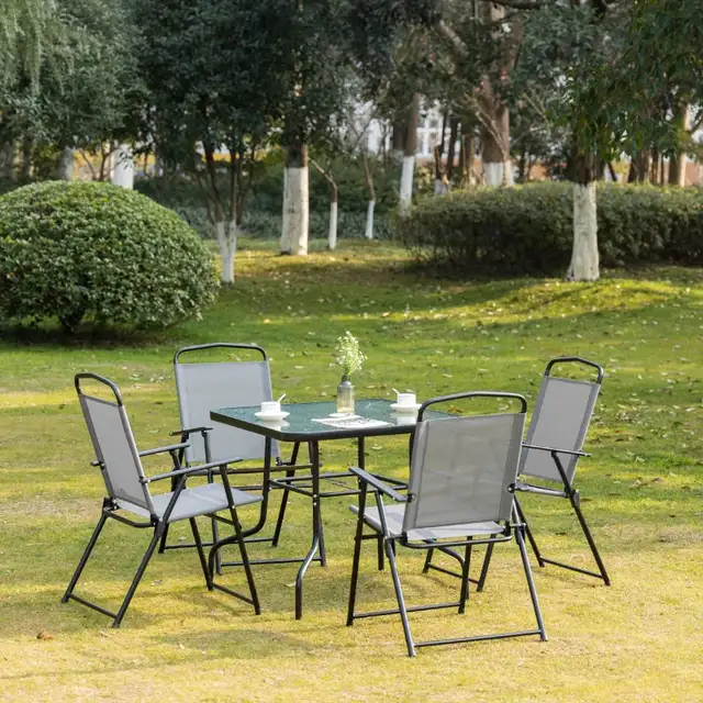 5 Pieces Patio Table and Chairs, Outdoor Dining Set with 4 Fold in Patio & Garden Furniture in Markham / York Region - Image 9