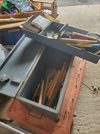 Tool box with lathe chisels and auger bit
