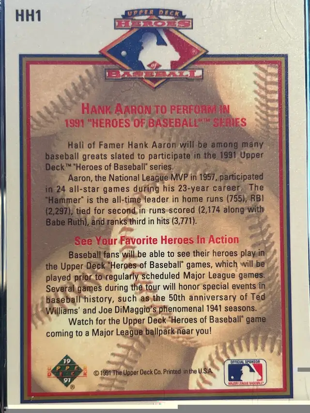 Hank Aaron Heroes Of Baseball Hologram Card in Arts & Collectibles in Markham / York Region - Image 3