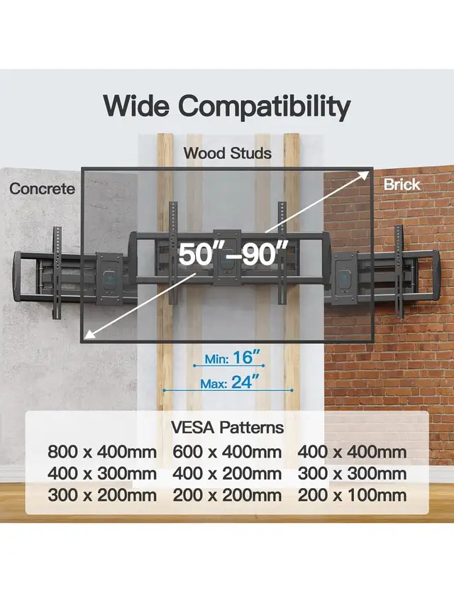 PERLESMITH FULL MOTION TV WALL MOUNT 50-90 IN - NEW62863738960513124