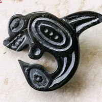 Argillite Carved-2- Character Pin - Haida,Gwaii, Canada