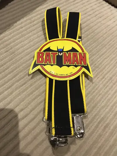 If posted, item is available. Fantastic condition vintage Batman suspenders for kids from 1982.