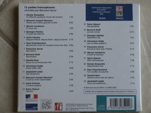 CD NEUF 12 POÈTES FRANCOPHONES CHANTÉS BERNARD ASCAL dans CD, DVD et Blu-ray  à Longueuil/Rive Sud - Image 3