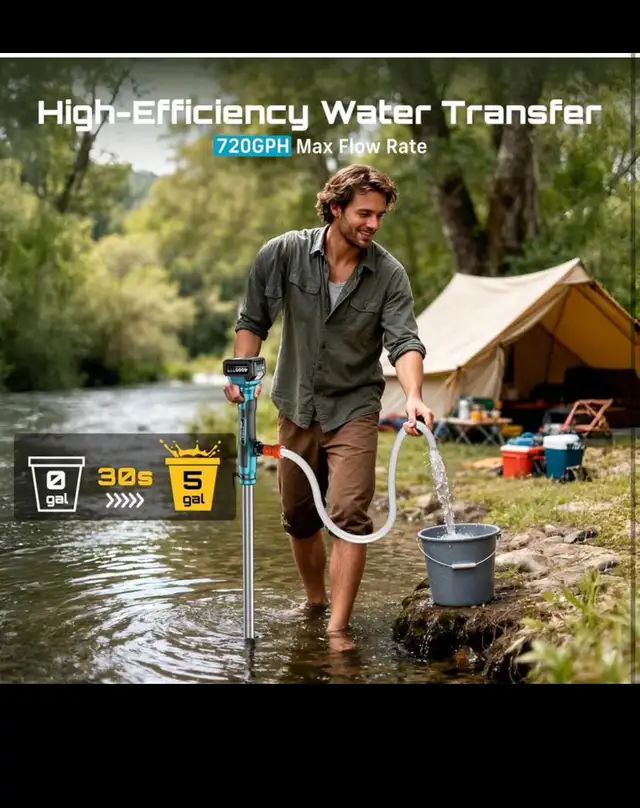 Seesii Cordless Stick Water Transfer Pump, 4000mAh Battery&Charg in Power Tools in Hamilton - Image 5