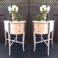 2 Newly Refinished White Antique Nightstands / Night Tables