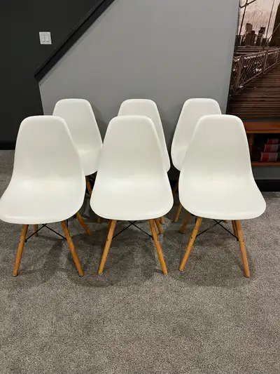 6 white dining chairs, View more