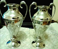 2 SILVER FLOWER VASES 8 1/2" TALL