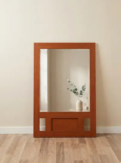 Wall Mirror in Wooden Frame (Cherry Finish / Mid-Century Style, View more