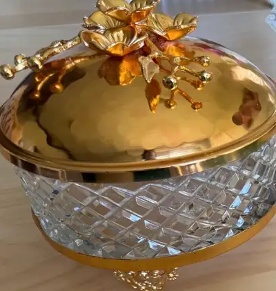Glass and Gold Flower Candy Dish, View more