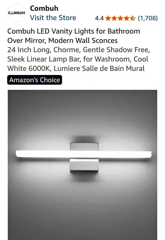 ✨ Combuh 24" Modern LED Bathroom Vanity Light Bar (Chrome, 6000K